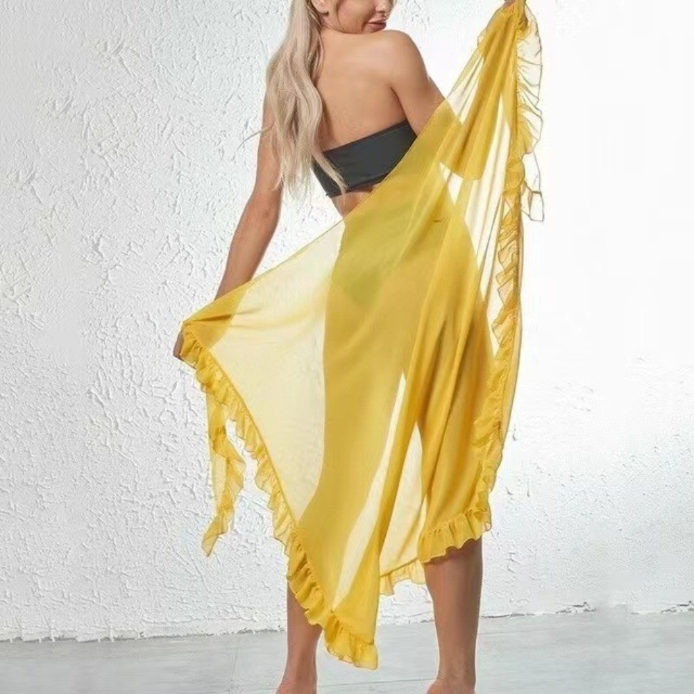 Sarong Pareo Wrap - Wrap Scarf Ruffle Design Sarong Solid