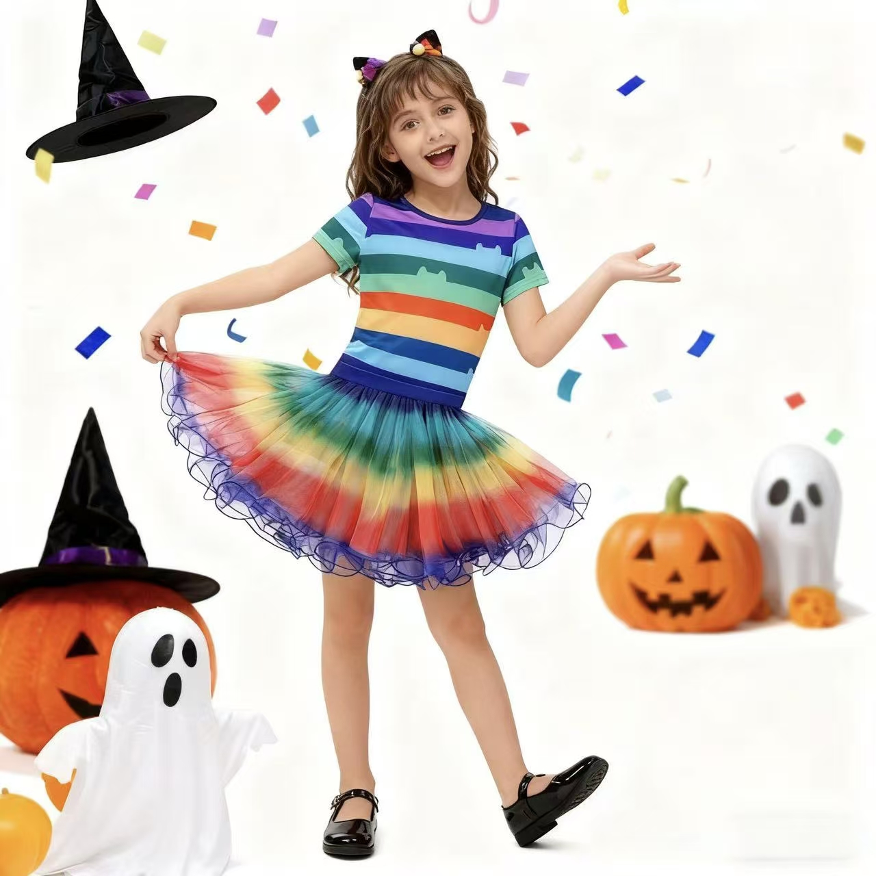 Summer Clothing For Kids Girls - Girls Rainbow Striped T-Shirt Tutu Skirt