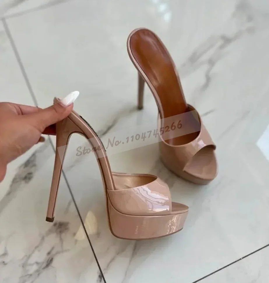 Summer Clothing Clearance - Nude White Shiny Patent Leather Modern