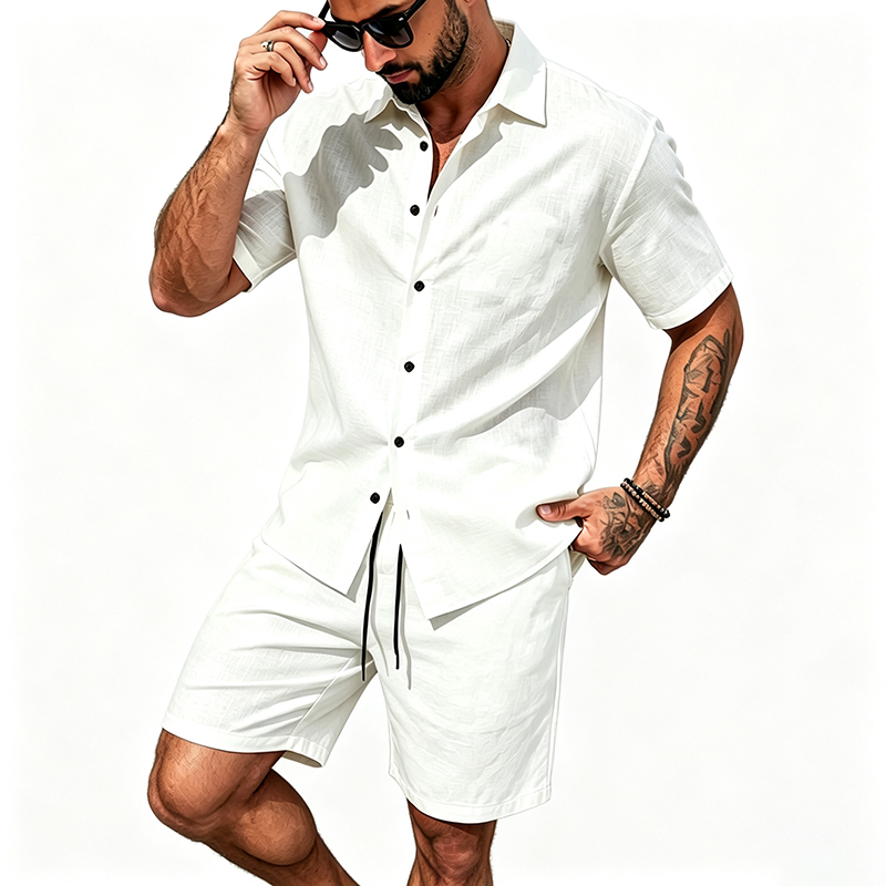 Men Linen Two Piece Outfit Sho - Summer Clothing Men Linen recension och pris
