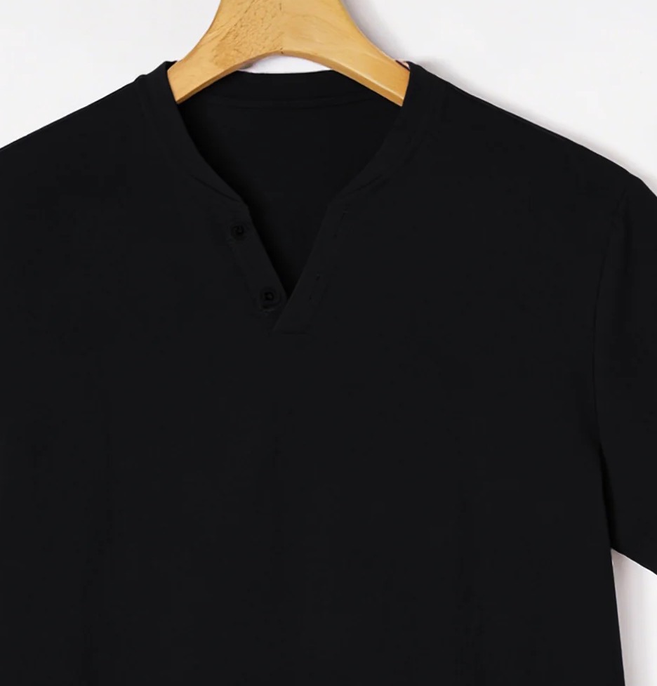 Elegant Black Henley Short-Sle - Summer Clothing Men Linen recension och pris