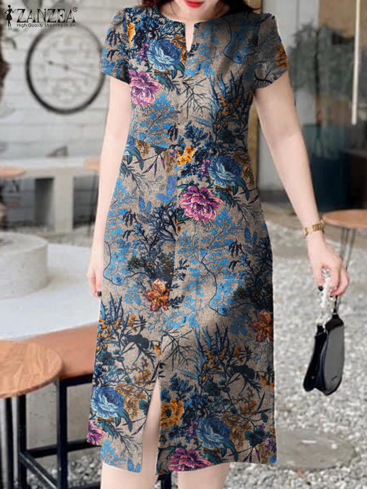 Fashion Retro Short Sleeve Rob - Sundress Midi Floral recension och pris