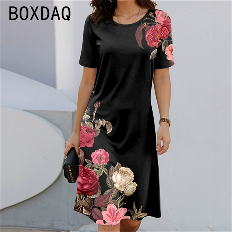Bohemian Style Short Sleeve Ro - Sundress Midi Floral recension och pris