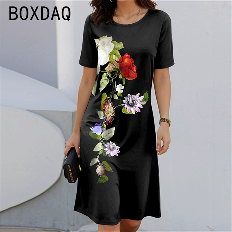 Bohemian Style Short Sleeve Ro - Sundress Midi Floral recension och pris