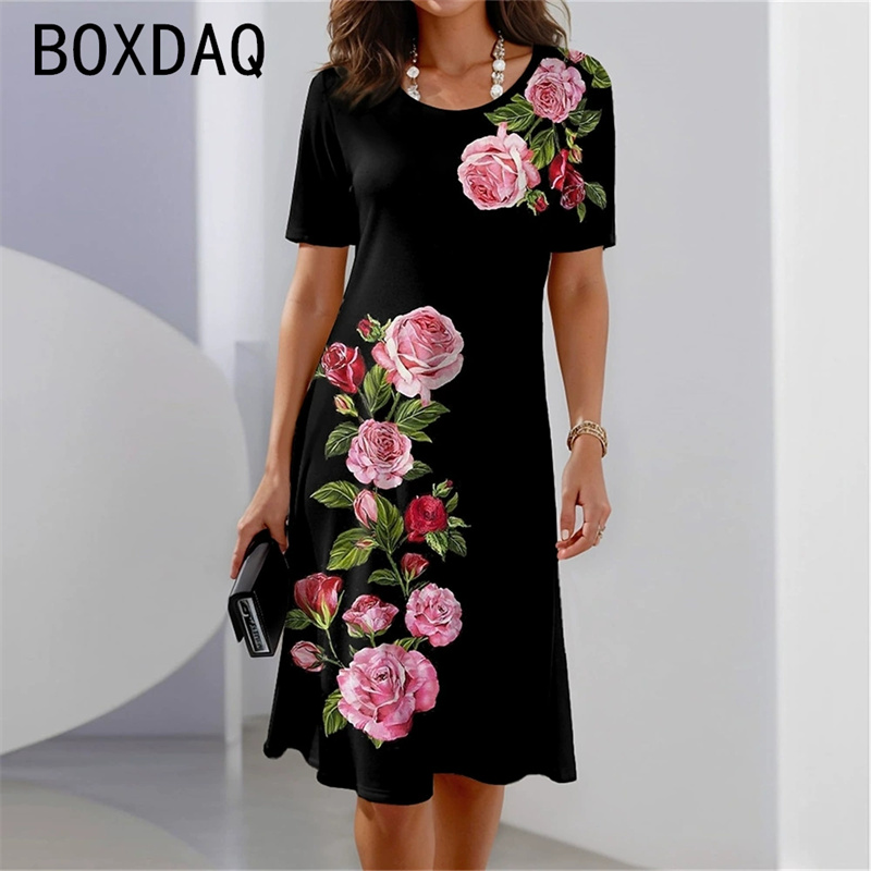 Bohemian Style Short Sleeve Ro - Sundress Midi Floral recension och pris