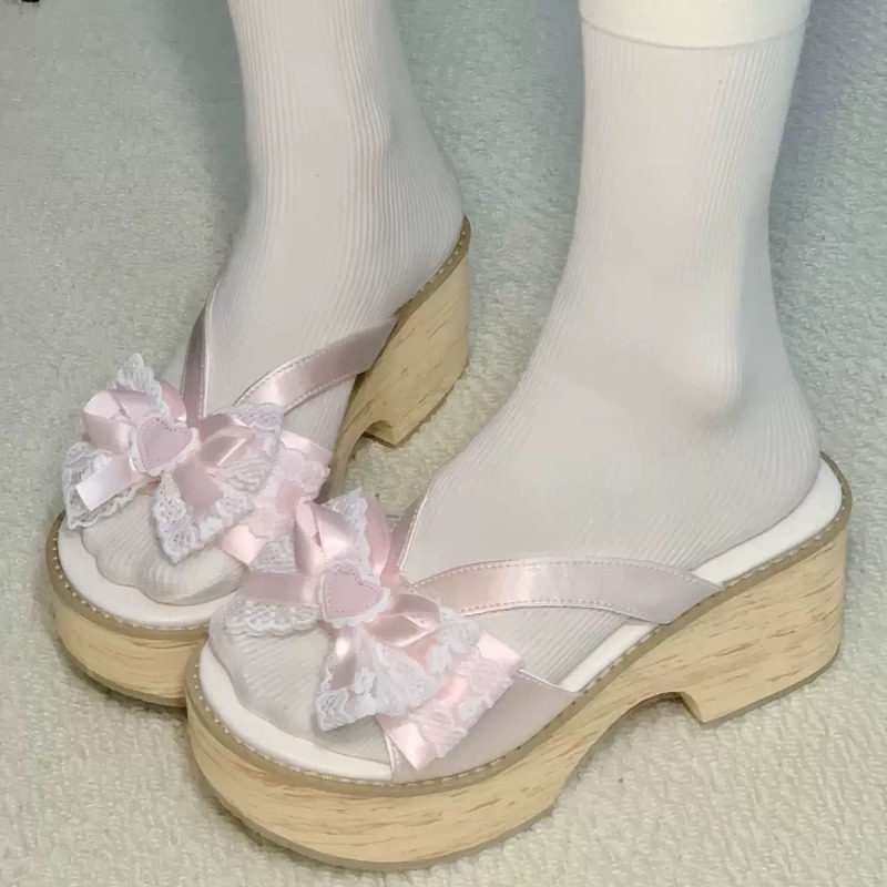 Sweet Bow Wood Grain Thick Bot - Summer Clothing Styles recension och pris