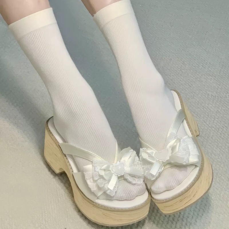 Sweet Bow Wood Grain Thick Bot - Summer Clothing Styles recension och pris