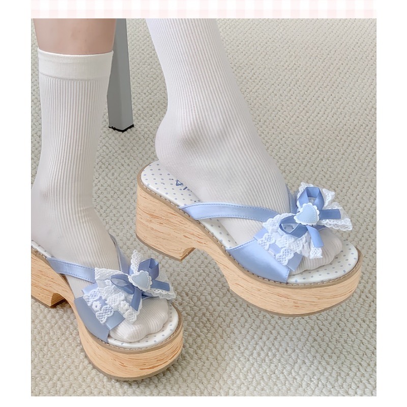 Sweet Bow Wood Grain Thick Bot - Summer Clothing Styles recension och pris