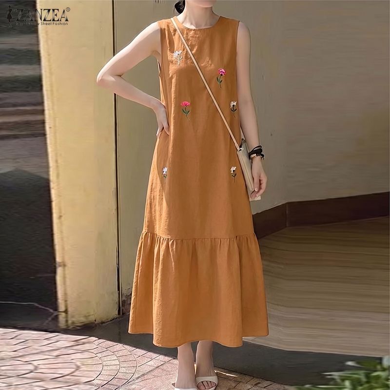 Women Casual O Neck Sleeveless - Sundress Midi Floral recension och pris
