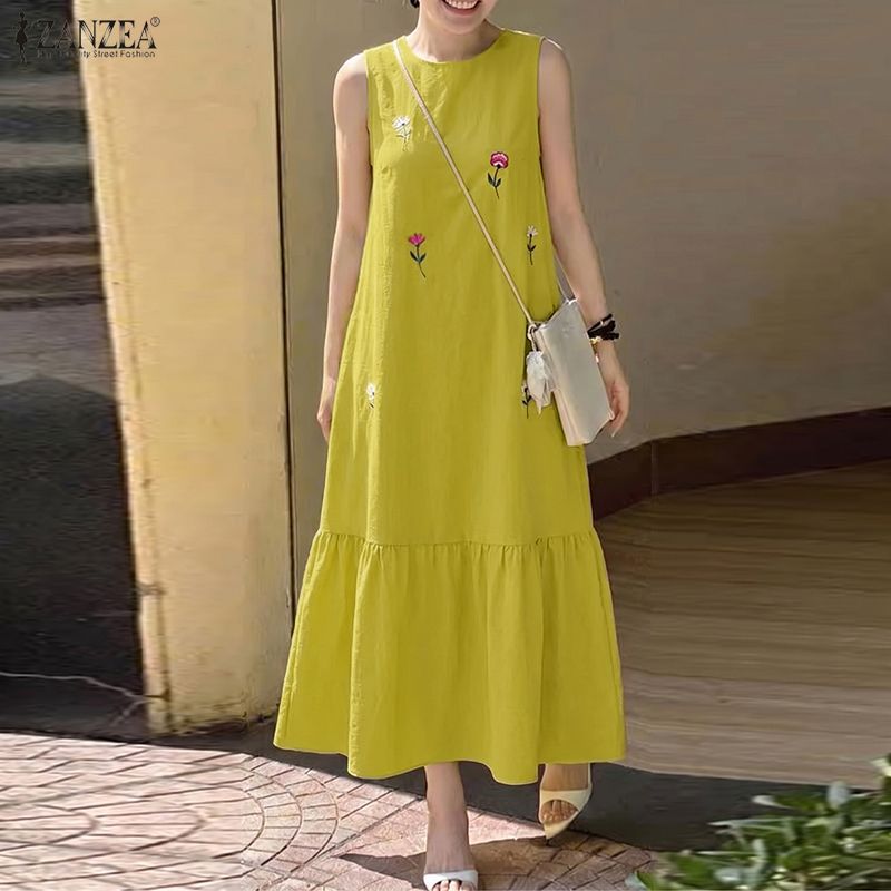 Women Casual O Neck Sleeveless - Sundress Midi Floral recension och pris