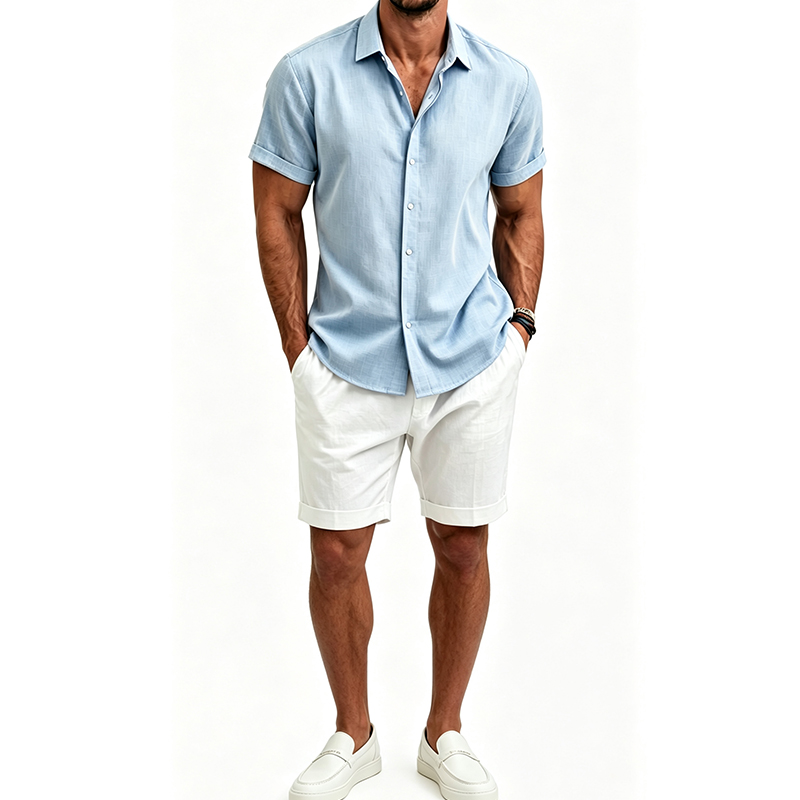Men's  Cotton Linen Shirt Set  - Summer Clothing Men Linen recension och pris