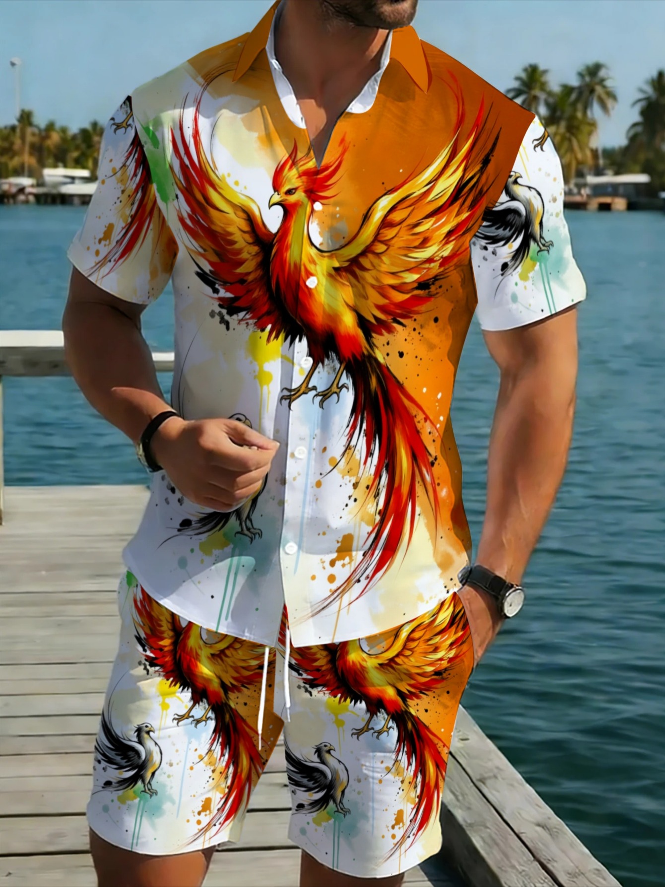 Oriental Phoenix Pattern Men S - Summer Clothing Vacation recension och pris