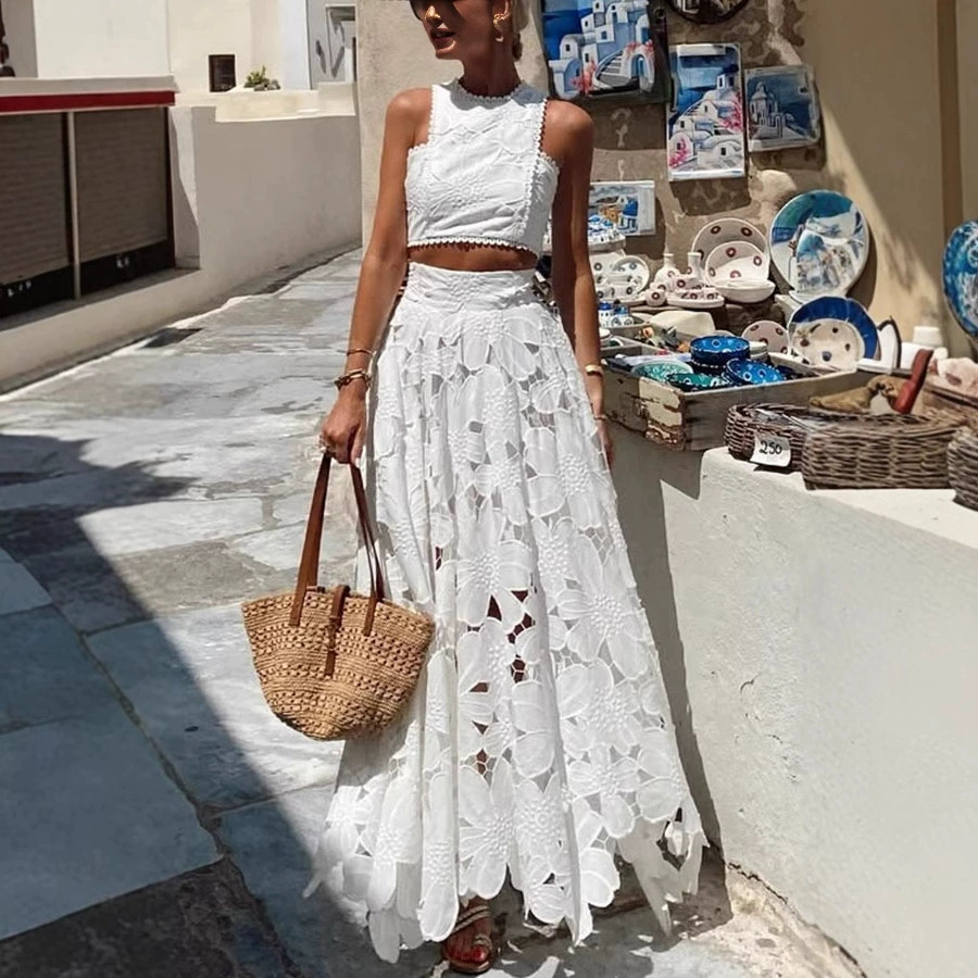 Women's White Floral Lace Embr - Summer Clothing Vacation recension och pris