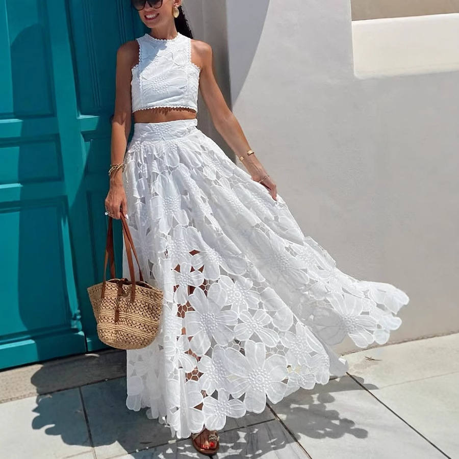 Women's White Floral Lace Embr - Summer Clothing Vacation recension och pris